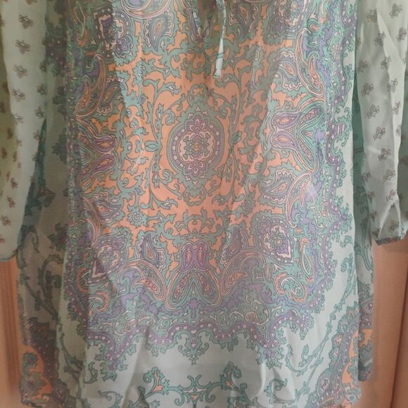 Ann Taylor Blue Flutter Sleeve Blouse with Tie Front - Picture 4 of 13